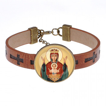 BSK1-034 Кожаный браслет Божия Матерь (Знамение)