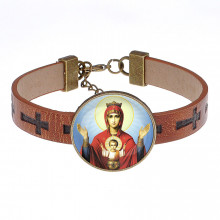 BSK1-035 Кожаный браслет Божия Матерь (Знамение)