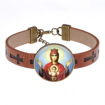 BSK1-035 Кожаный браслет Божия Матерь (Знамение)