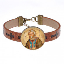 BSK1-042 Кожаный браслет св. прп. Серафим Саровский