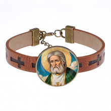 BSK1-060 Кожаный браслет св. прп. Серафим Саровский