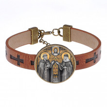 BSK1-085 Кожаный браслет св. Пётр и Феврония