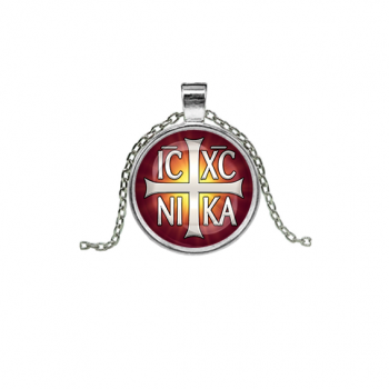 C1005026 Кулон, цвет серебро, с цепочкой, Крест Просфорный Константиновский 