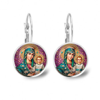 C1102038 Серьги металлические, Богородица с Иисусом