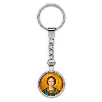 C1106022 Круглый брелок, цвет серебро, с цепочкой, Пантелеймон