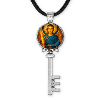 C1115043 Кулон ключ, цвет серебро, со шнурком, Архангел Михаил