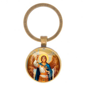 C1117017 Круглый брелок, цвет бронза, Архангел Михаил