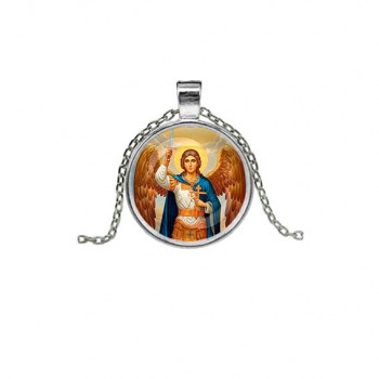 C1117026 Кулон, цвет серебро, с цепочкой, Архангел Михаил