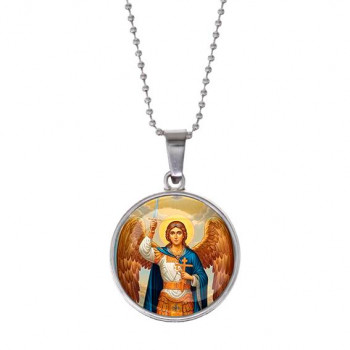 C1117053 Кулон, цвет серебро, с цепочкой, Архангел Михаил
