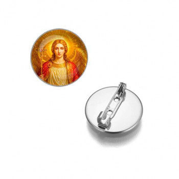 C1118023 Круглый значок, цвет серебро, Архангел Михаил