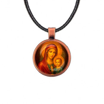 C1125031 Кулон, цвет медь, со шнурком, Матерь божья с Иисусом