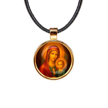 C1125033 Кулон, цвет золото, со шнурком, Матерь божья с Иисусом