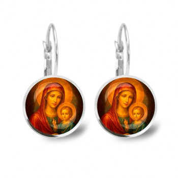 C1125038 Серьги металлические, Матерь божья с Иисусом