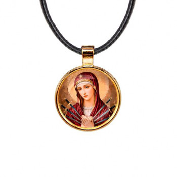 C1126033 Кулон, цвет золото, со шнурком, Матерь божья семистрельная