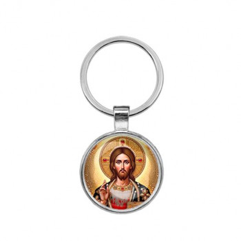 C1129021 Круглый брелок, цвет серебро, Иисус Христос