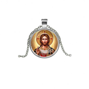 C1129026 Кулон, цвет серебро, с цепочкой, Иисус Христос