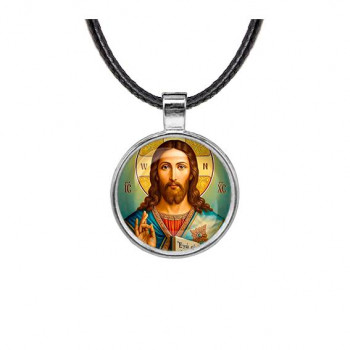 C1130027 Кулон, цвет серебро, со шнурком, Иисус Христос