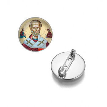 C1139023 Круглый значок, цвет серебро, Николай Чудотворец