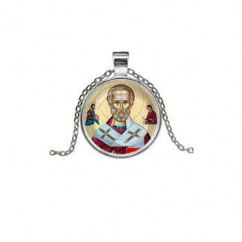 C1139026 Кулон, цвет серебро, с цепочкой, Николай Чудотворец