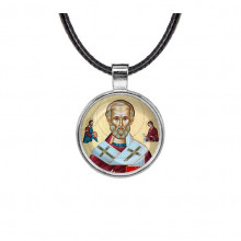 C1139027 Кулон, цвет серебро, со шнурком, Николай Чудотворец