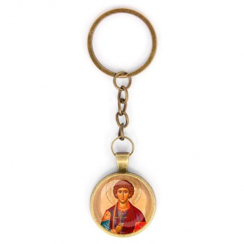 C1144018 Круглый брелок, цвет бронза, с цепочкой, Пантелеймон Целитель