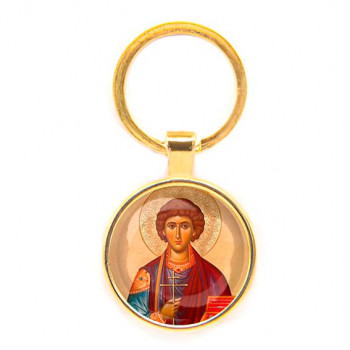 C1144019 Круглый брелок, цвет золото, Пантелеймон Целитель