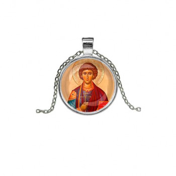 C1144026 Кулон, цвет серебро, с цепочкой, Пантелеймон Целитель