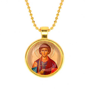 C1144032 Кулон, цвет золото, с цепочкой, Пантелеймон Целитель