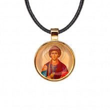 C1144033 Кулон, цвет золото, со шнурком, Пантелеймон Целитель