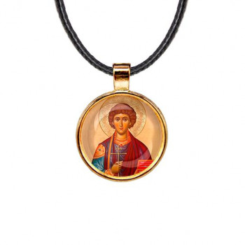 C1144033 Кулон, цвет золото, со шнурком, Пантелеймон Целитель