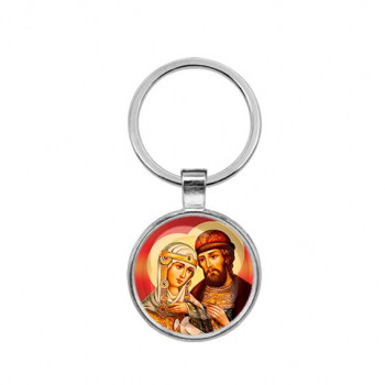 C1145021 Круглый брелок, цвет серебро, Петр и Феврония