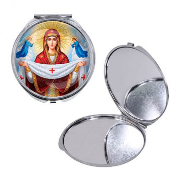 C1146016 Круглое складное зеркало, цвет серебро, Покров Божией Матери