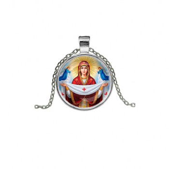 C1146026 Кулон, цвет серебро, с цепочкой, Покров Божией Матери