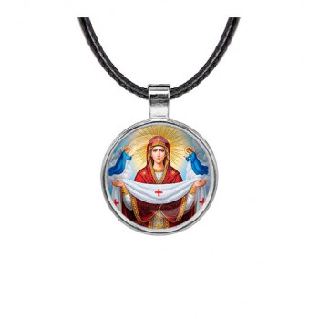 C1146027 Кулон, цвет серебро, со шнурком, Покров Божией Матери