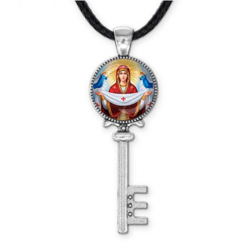 C1146043 Кулон ключ, цвет серебро, со шнурком, Покров Божией Матери