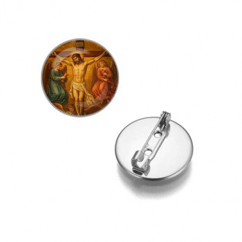 C1148023 Круглый значок, цвет серебро, Распятие 