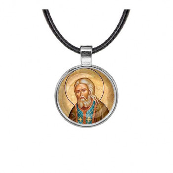 C1152027 Кулон, цвет серебро, со шнурком, Серафим Саровский