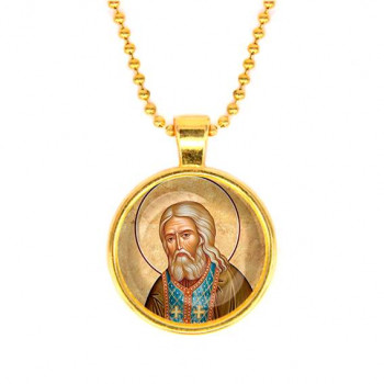 C1152032 Кулон, цвет золото, с цепочкой, Серафим Саровский