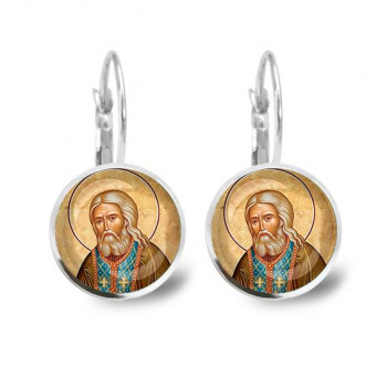 C1152038 Серьги металлические, Серафим Саровский