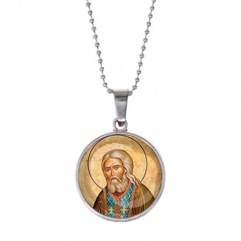 C1152053 Кулон, цвет серебро, с цепочкой, Серафим Саровский
