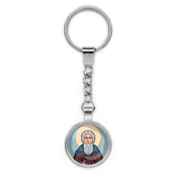 C1153022 Круглый брелок, цвет серебро, с цепочкой, Сергей Радонежский