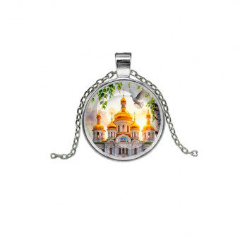 C1160026 Кулон, цвет серебро, с цепочкой, Храм и березы