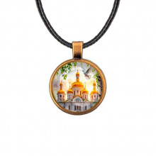 C1160029 Кулон, цвет бронза, со шнурком, Храм и березы