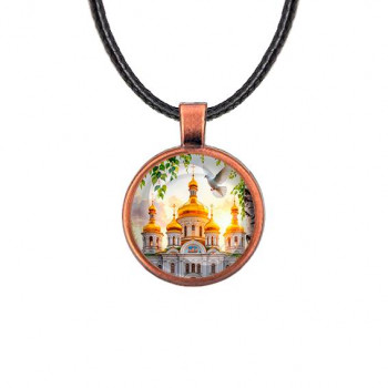 C1160031 Кулон, цвет медь, со шнурком, Храм и березы