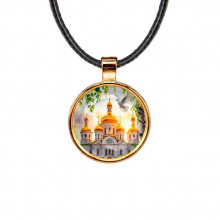 C1160033 Кулон, цвет золото, со шнурком, Храм и березы