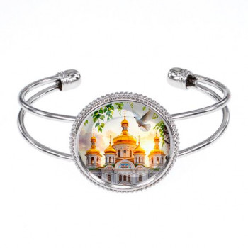 C1160034 Браслет металлический, цвет серебро, Храм и березы