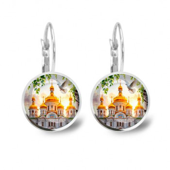 C1160038 Серьги металлические, Храм и березы