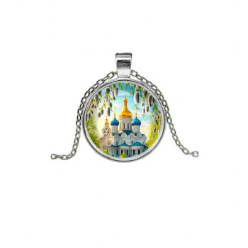 C1161026 Кулон, цвет серебро, с цепочкой, Храм и вербы