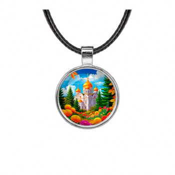 C1162027 Кулон, цвет серебро, со шнурком, Храм и цветы