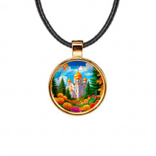 C1162033 Кулон, цвет золото, со шнурком, Храм и цветы